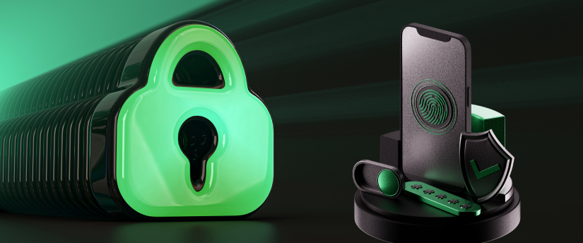 A green light illuminates a lock and a phone, symbolizing data protection by IronFX.
