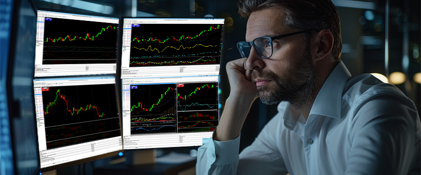 Trader analyzing forex charts for rejection blocks, liquidity zones and market structure